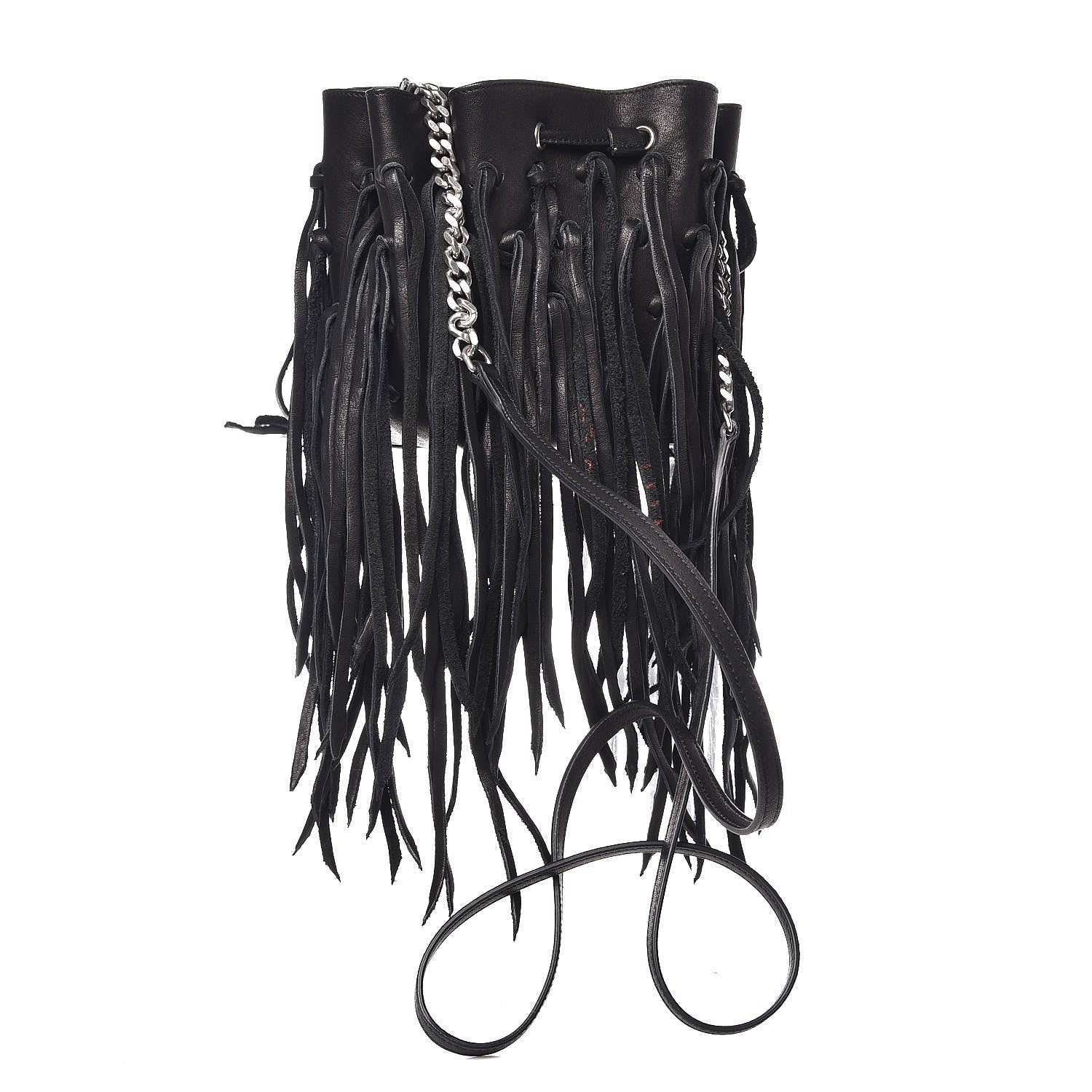 Saint Laurent Calfskin Small Monogram Fringe Bucket Bag Black 3 of 9