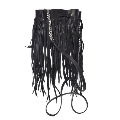 Saint Laurent Calfskin Small Monogram Fringe Bucket Bag Black 3 of 9