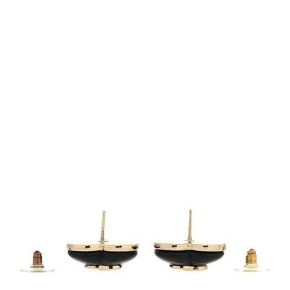 Chanel Lambskin CC Heart Earrings Black Gold 3 of 4