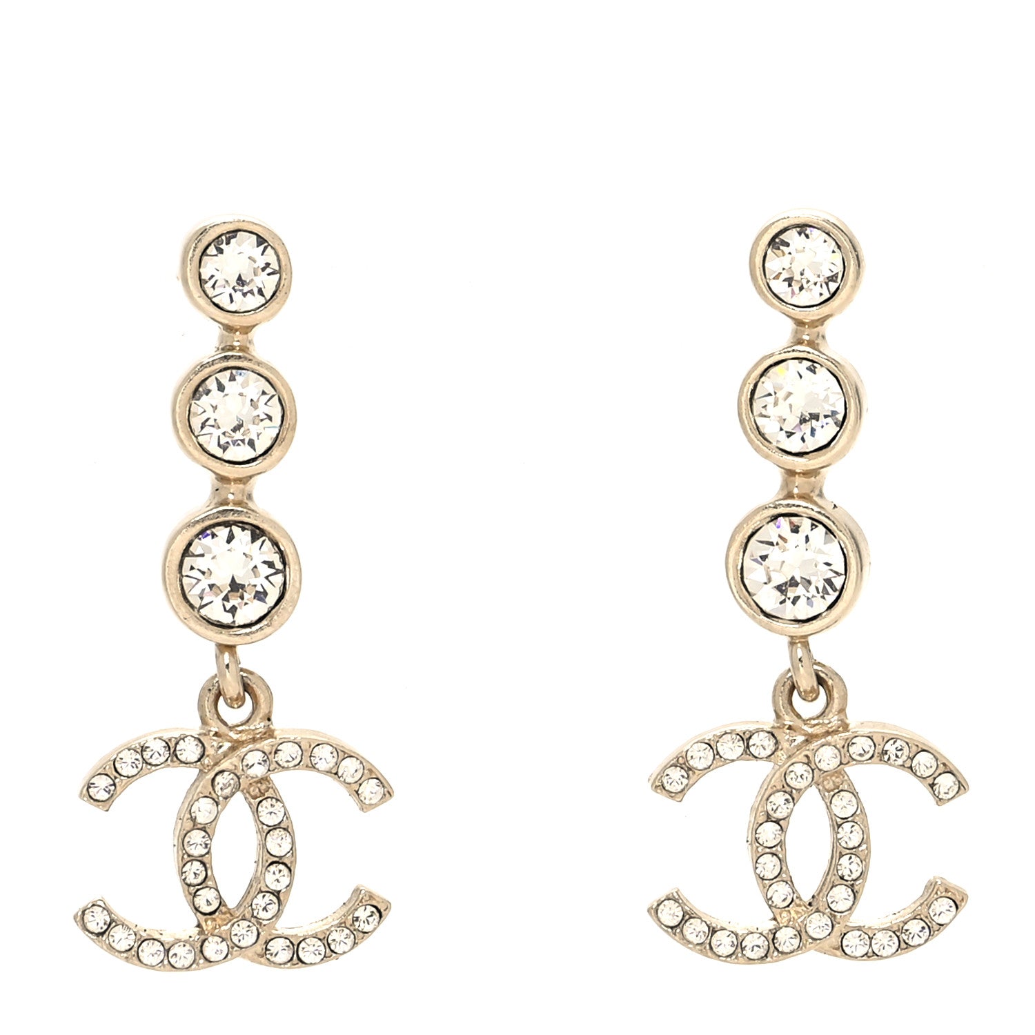 Chanel CC Crystal Drop Earrings Gold 1 of 4
