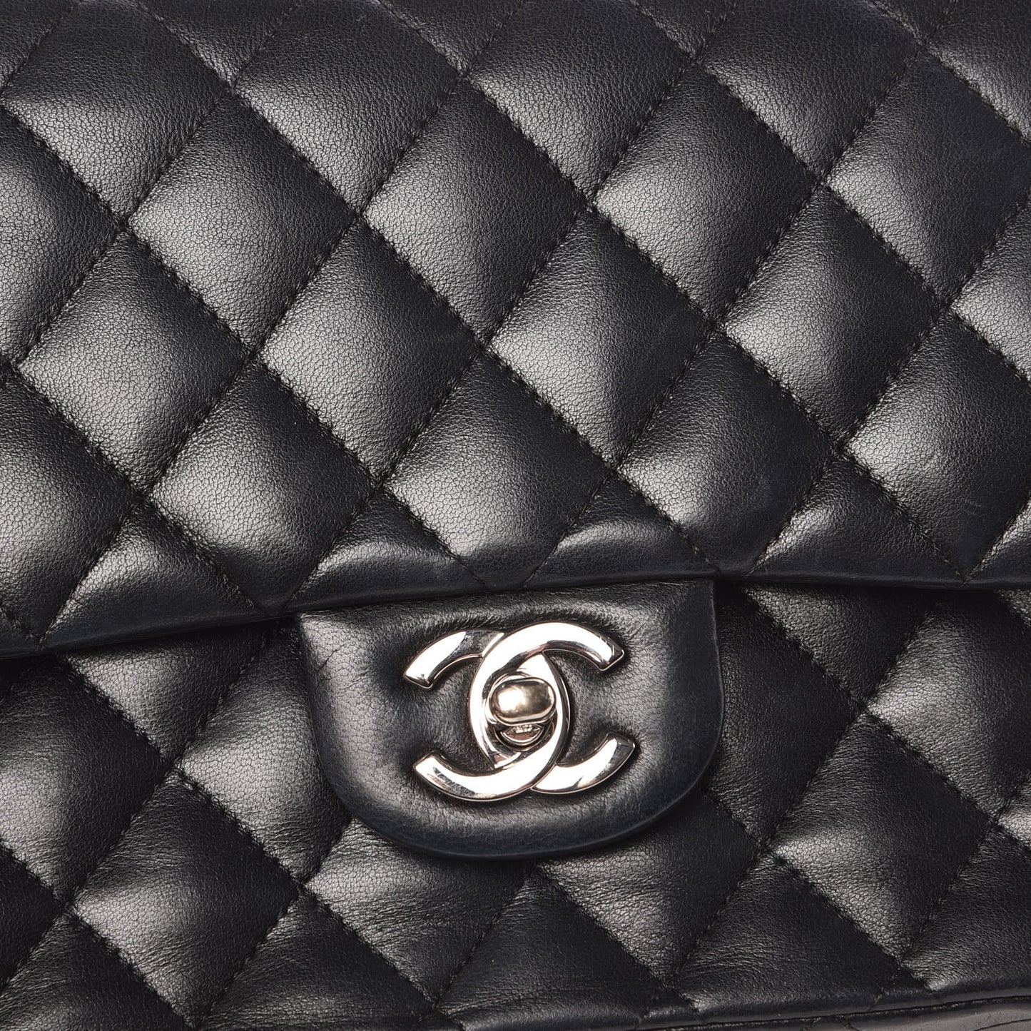 Lambskin Quilted Medium Double Flap Black