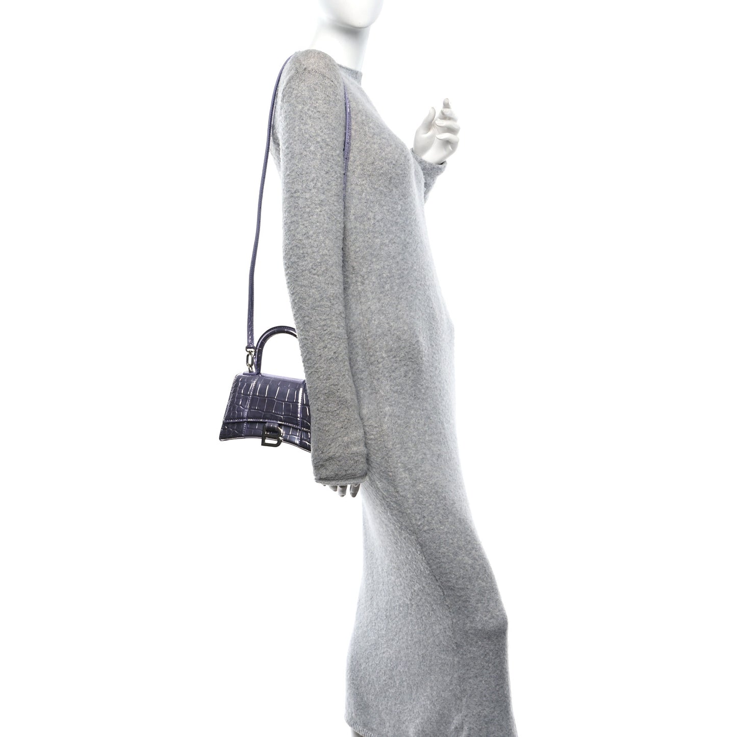 Metallic Calfskin Crocodile Embossed Hourglass Top Handle Bag XS Lilac