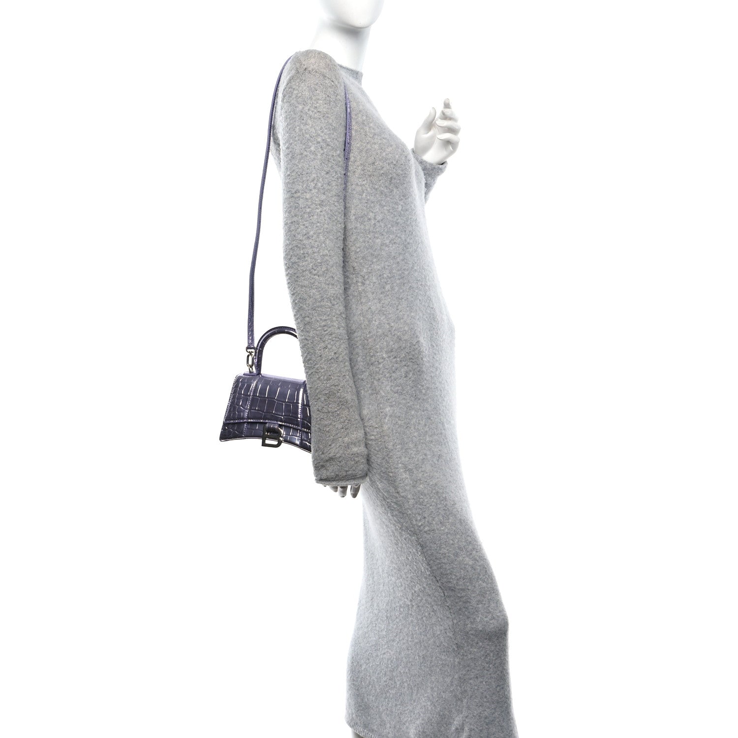 Balenciaga Metallic Calfskin Crocodile Embossed Hourglass Top Handle Bag XS Lilac 2 of 11