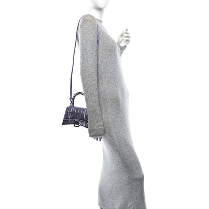 Balenciaga Metallic Calfskin Crocodile Embossed Hourglass Top Handle Bag XS Lilac 2 of 11
