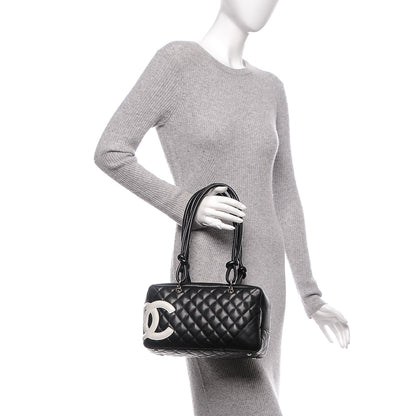 Chanel Calfskin Quilted Large Cambon Bowler Black White 2 of 7