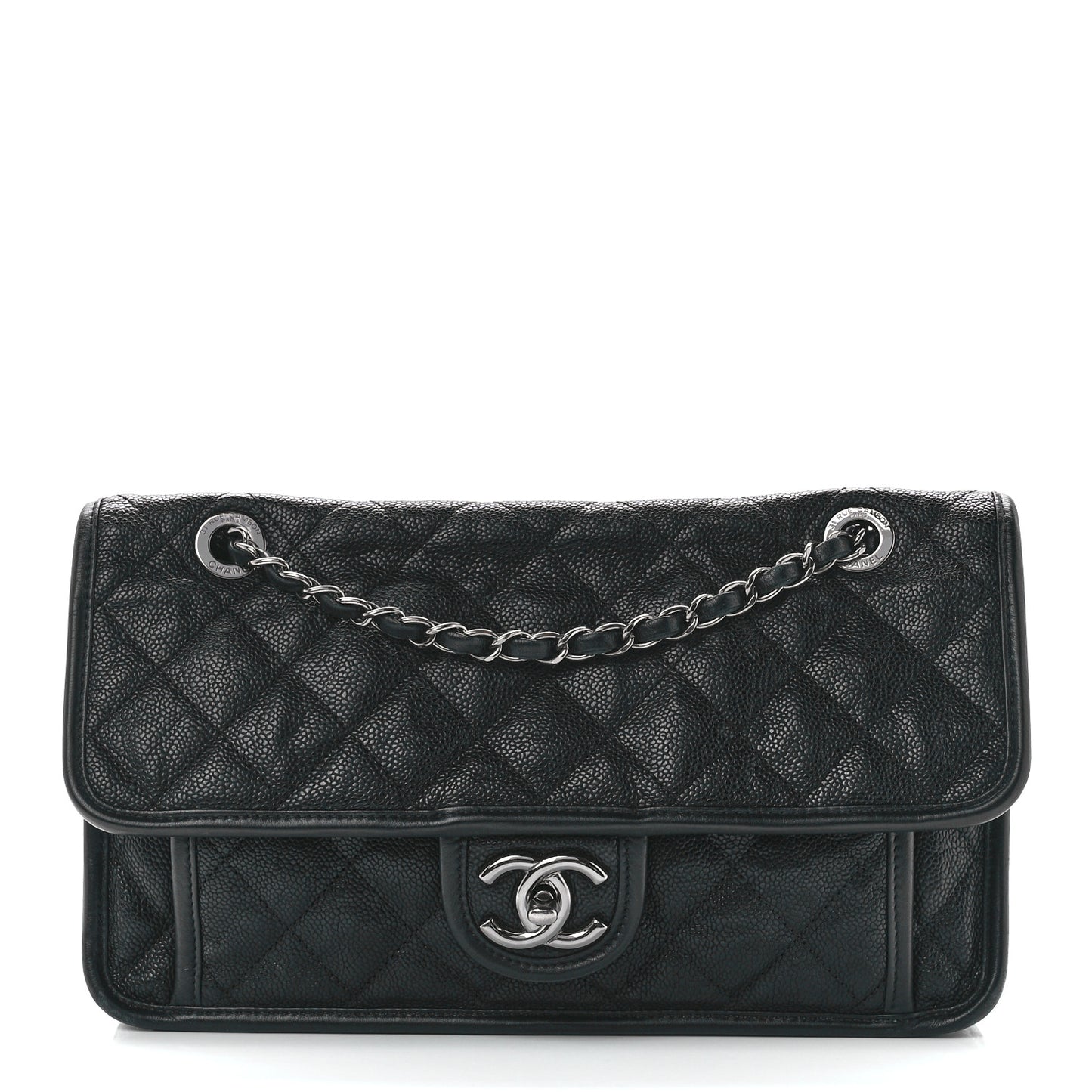 Caviar Quilted Medium French Riviera Flap Black