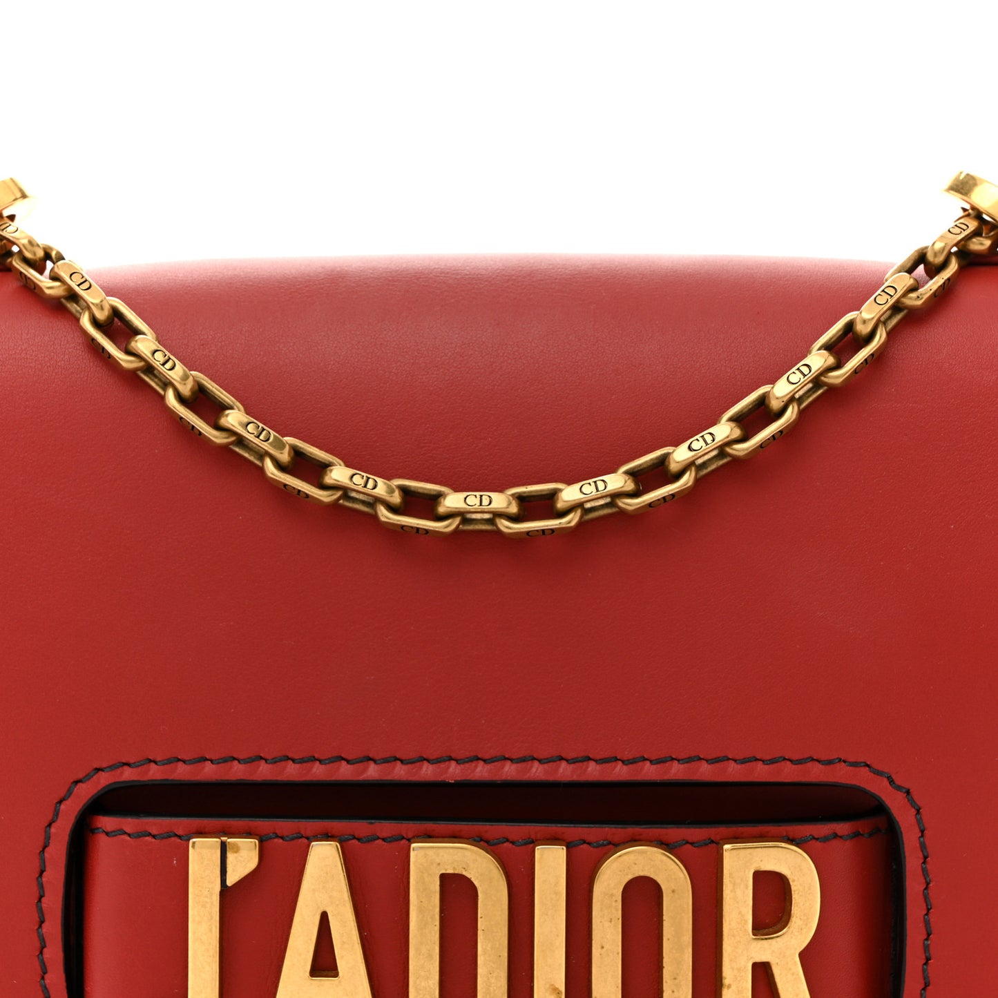 Calfskin J'Adior Chain Flap Bag Red