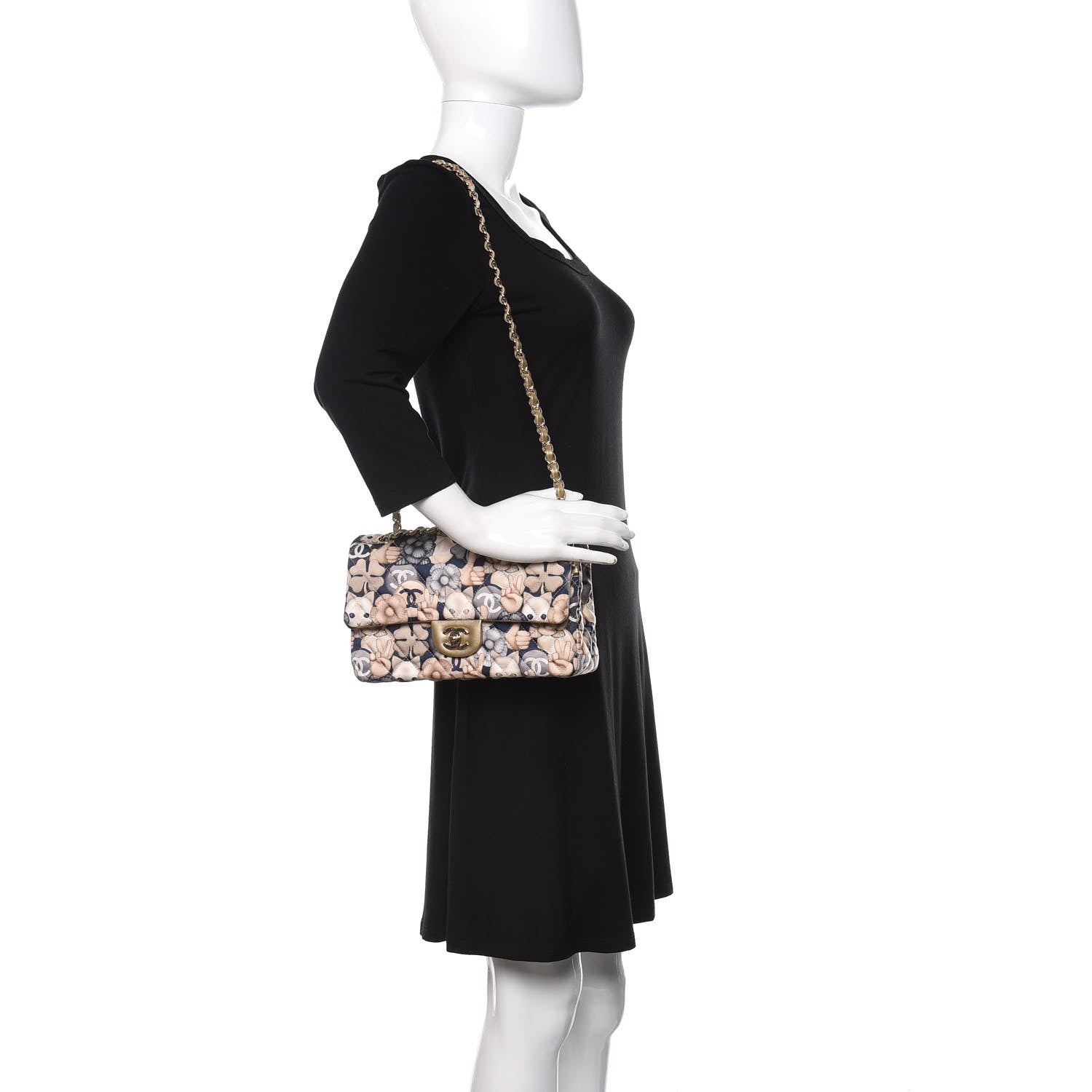 Chanel Nylon Quilted Medium Cat Emoticon Double Flap Navy Gold 2 of 11
