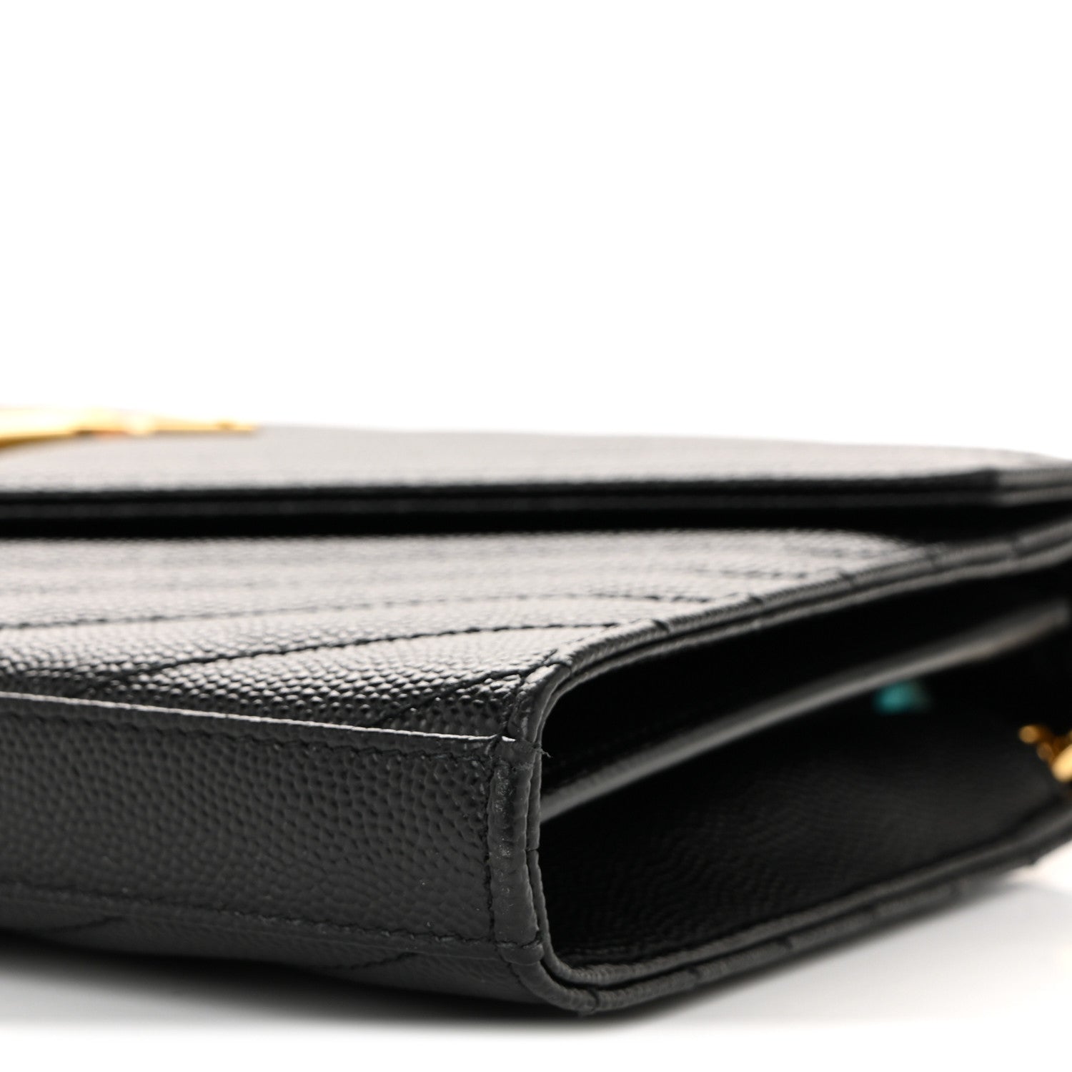 Saint Laurent Grain De Poudre Matelasse Chevron Monogram Chain Wallet Black 9 of 11