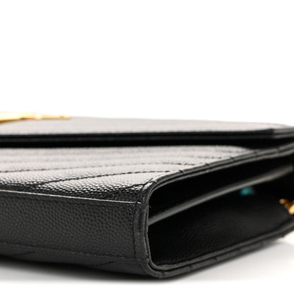 Saint Laurent Grain De Poudre Matelasse Chevron Monogram Chain Wallet Black 9 of 11