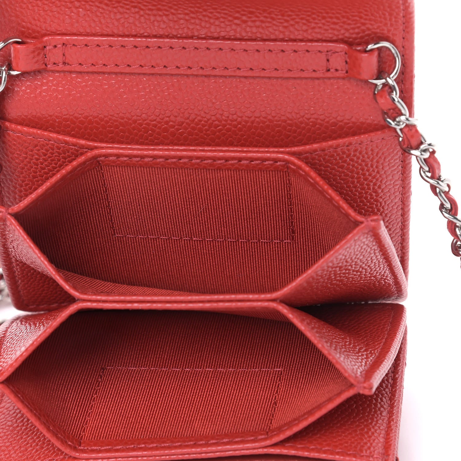 Chanel Caviar Quilted Flap Card Holder On Chain Red 5 of 10