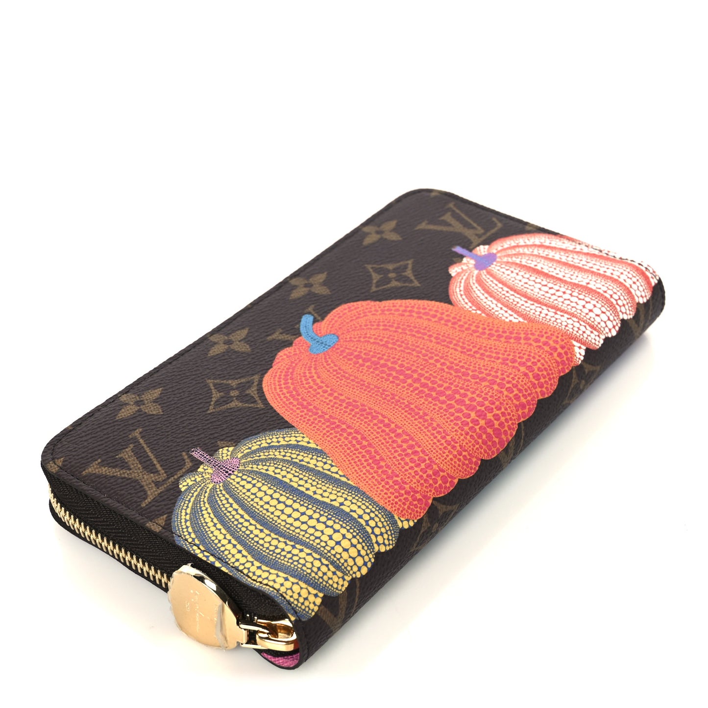 LV X YK Monogram Kusama Pumpkin Zippy Wallet