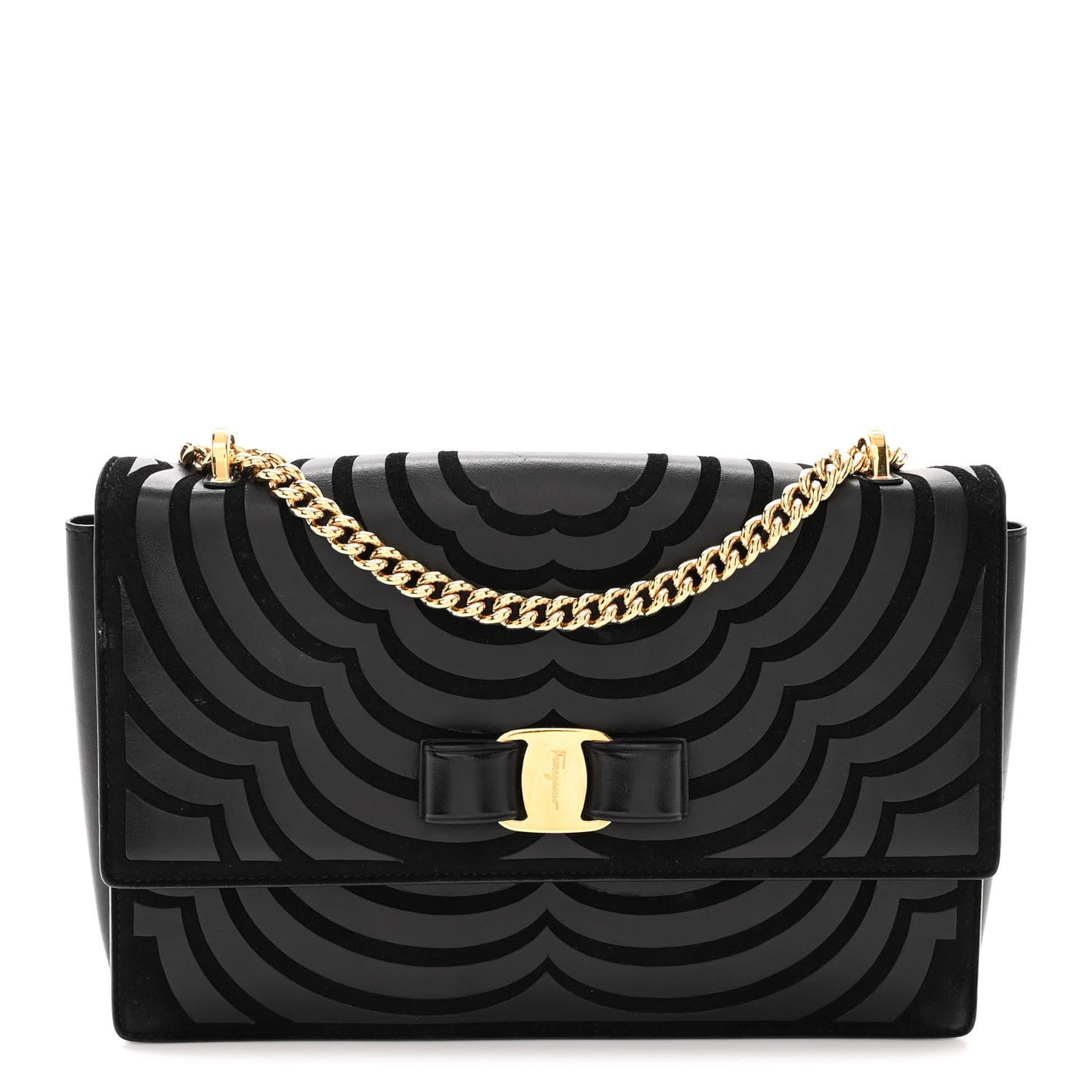 Calfskin Suede Vara Bow Chain Flap Crossbody Black