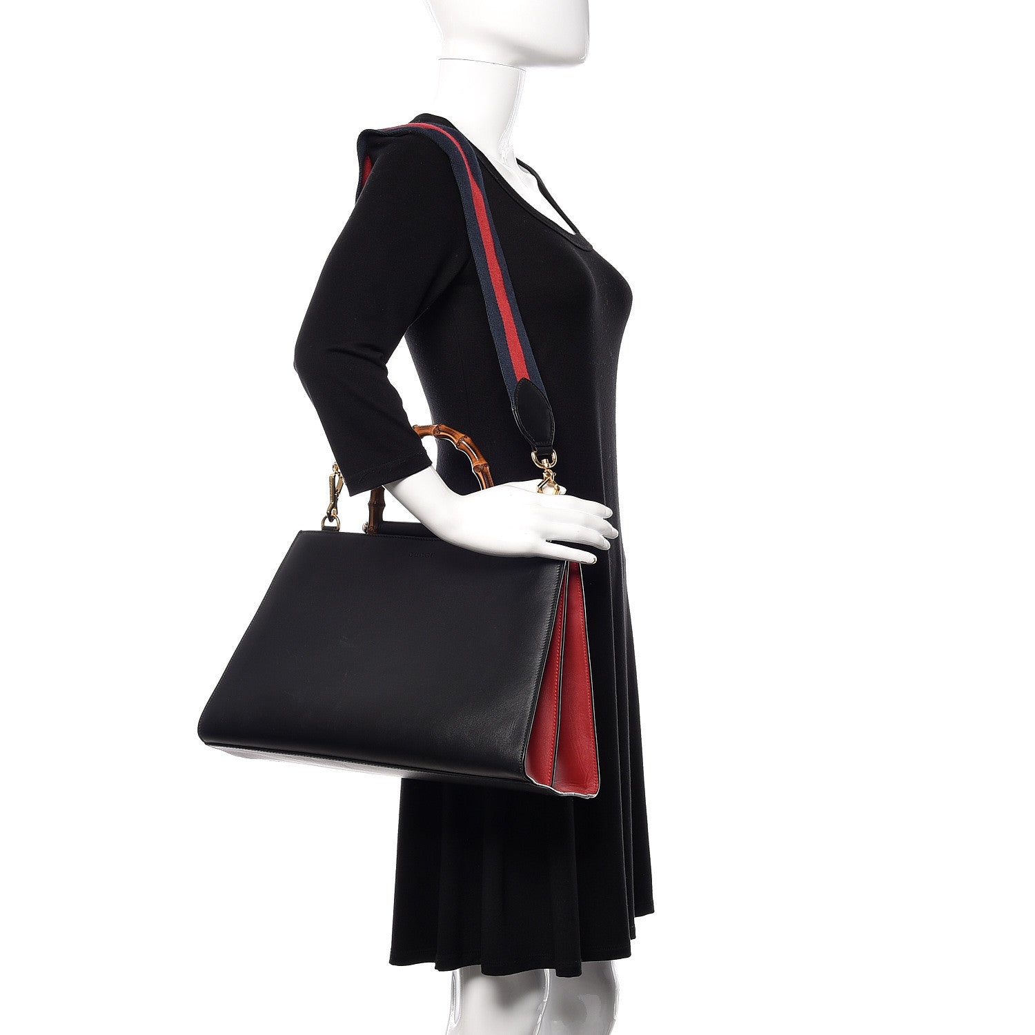 Gucci Nappa Bamboo Web Medium Nymphaea Top Handle Bag Black 2 of 13