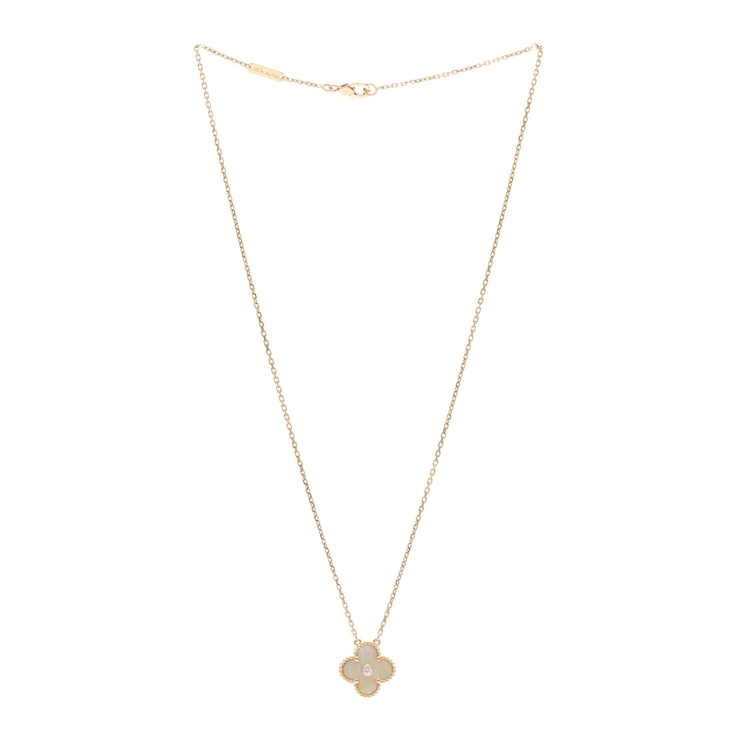 Van Cleef & Arpels 18K Yellow Gold Diamond Yellow Mother of Pearl Vintage Alhambra Pendant Necklace 3 of 6
