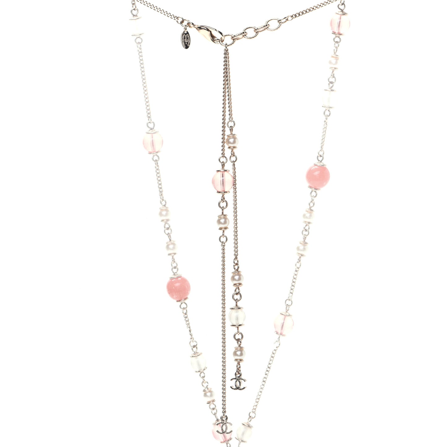 Beaded Pearl Crystal CC Long Necklace Gold Coral