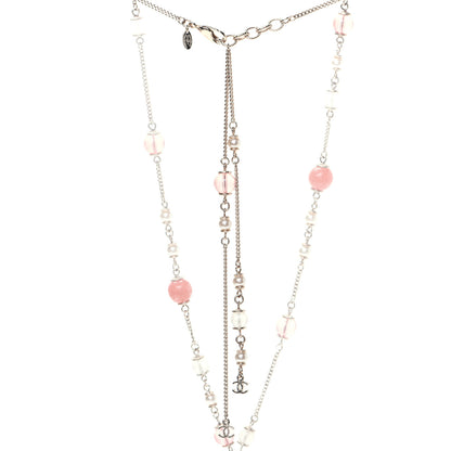 Chanel Beaded Pearl Crystal CC Long Necklace Gold Coral 5 of 7
