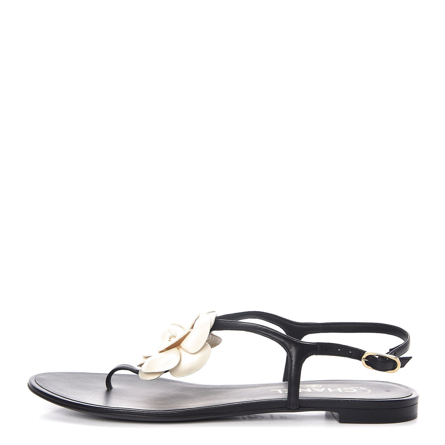 Lambskin Camellia Thong Sandals 39.5 Black White