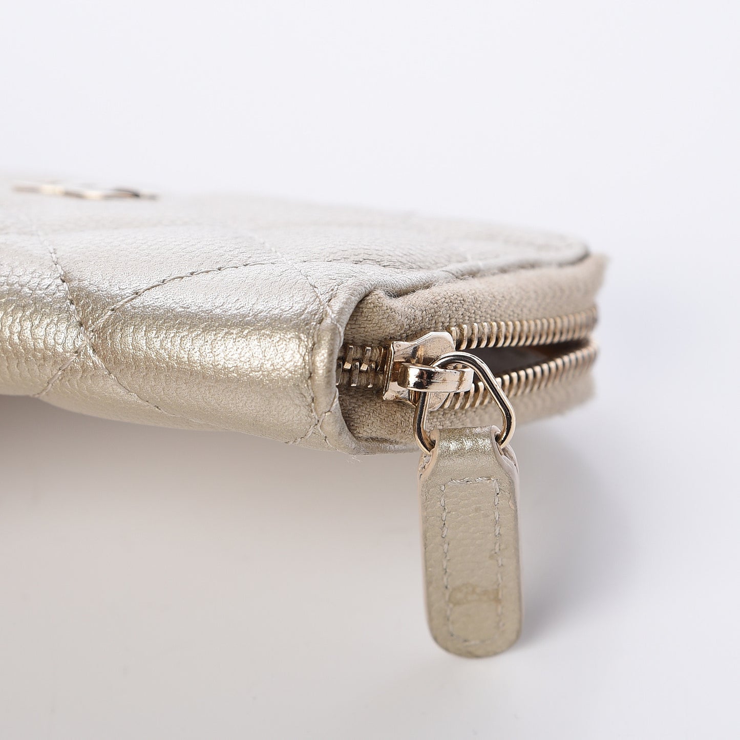 Metallic Caviar Quilted Key Holder Case Light Gold