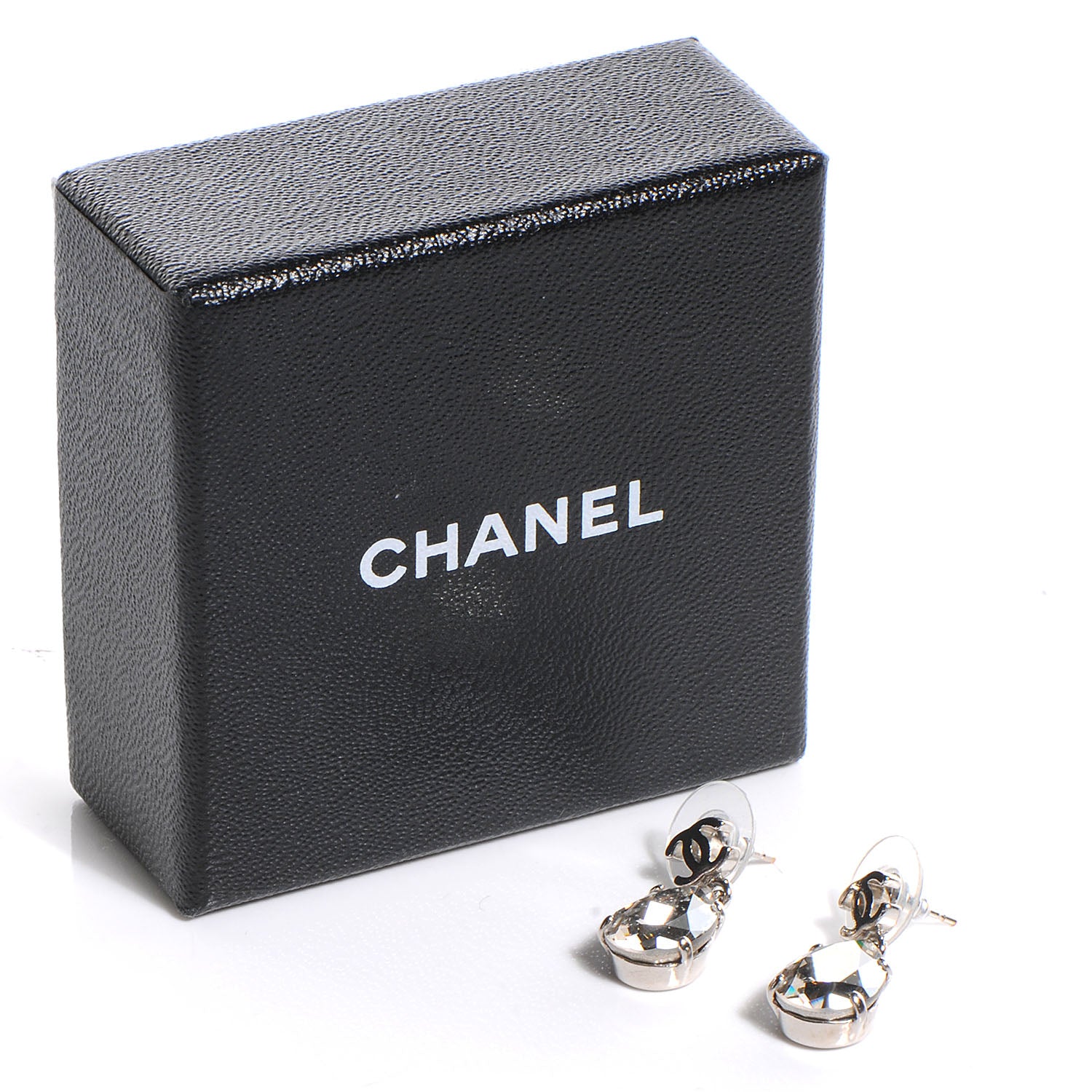Chanel CC Crystal Teardrop Dangle Earrings Silver 4 of 4
