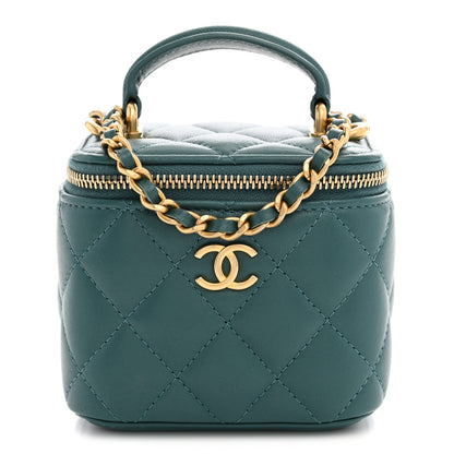 Chanel Lambskin Quilted Top Handle Mini Vanity Case With Chain Green 1 of 10