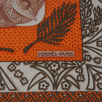 Hermes Cashmere Silk Zénobie Reine De Palmyre 140 Natural Terracotta Vert 4 of 8