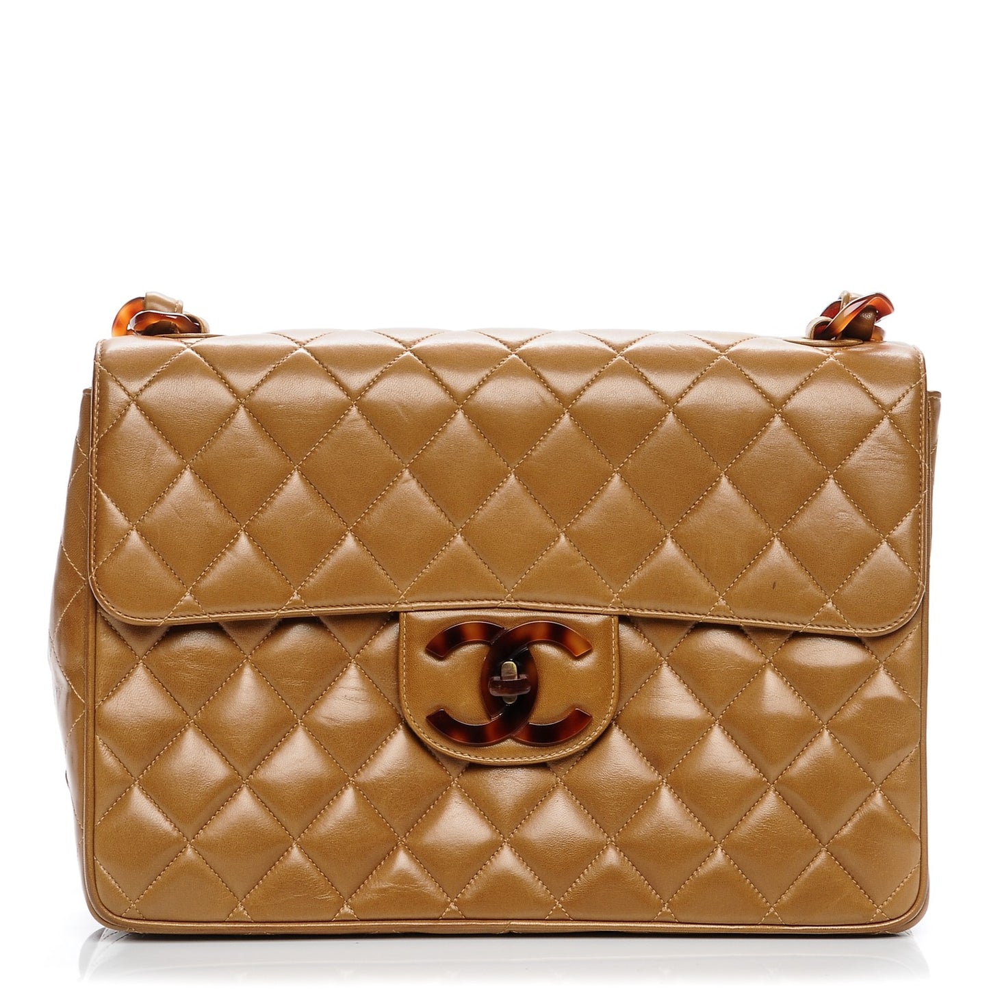 Lambskin Quilted Bekko Jumbo Single Flap Dark Beige