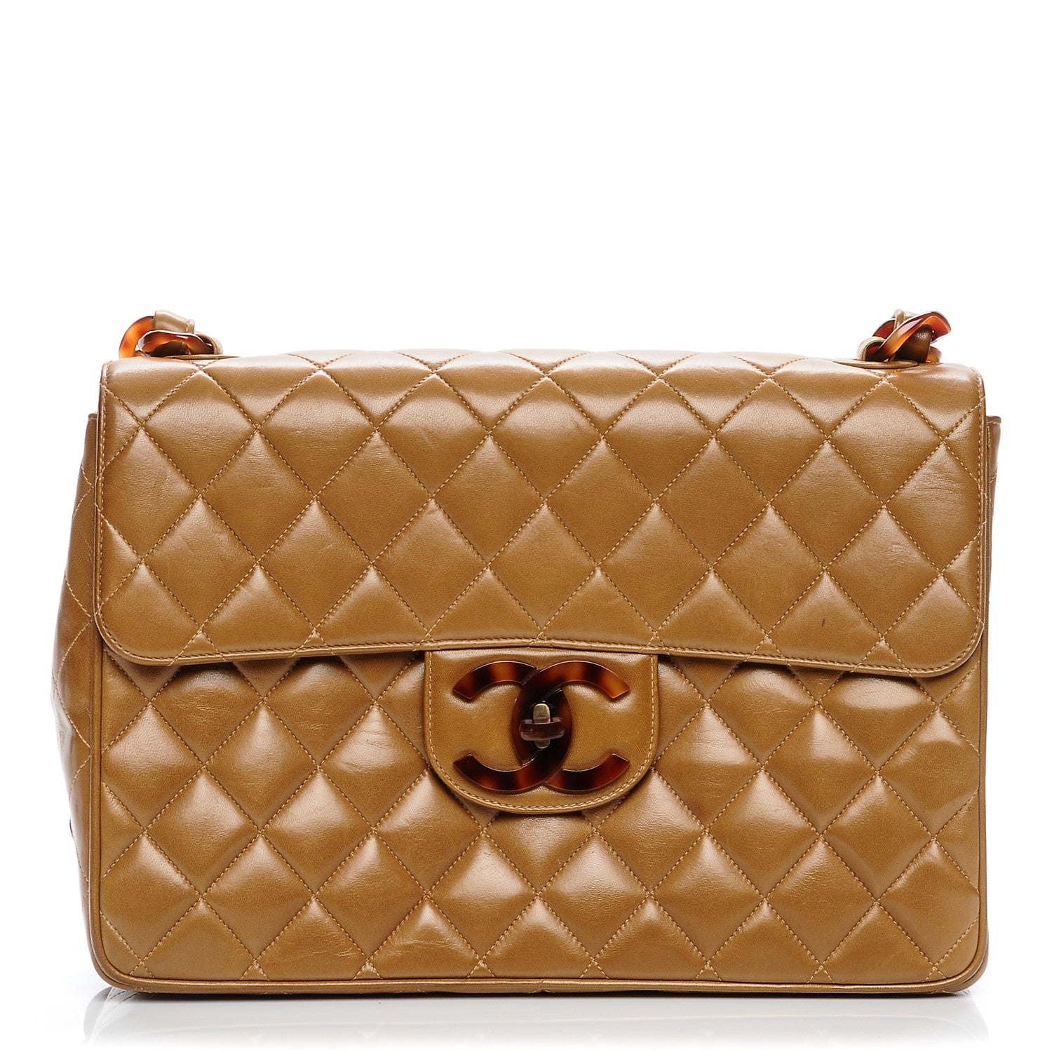 Chanel Lambskin Quilted Bekko Jumbo Single Flap Dark Beige 1 of 10