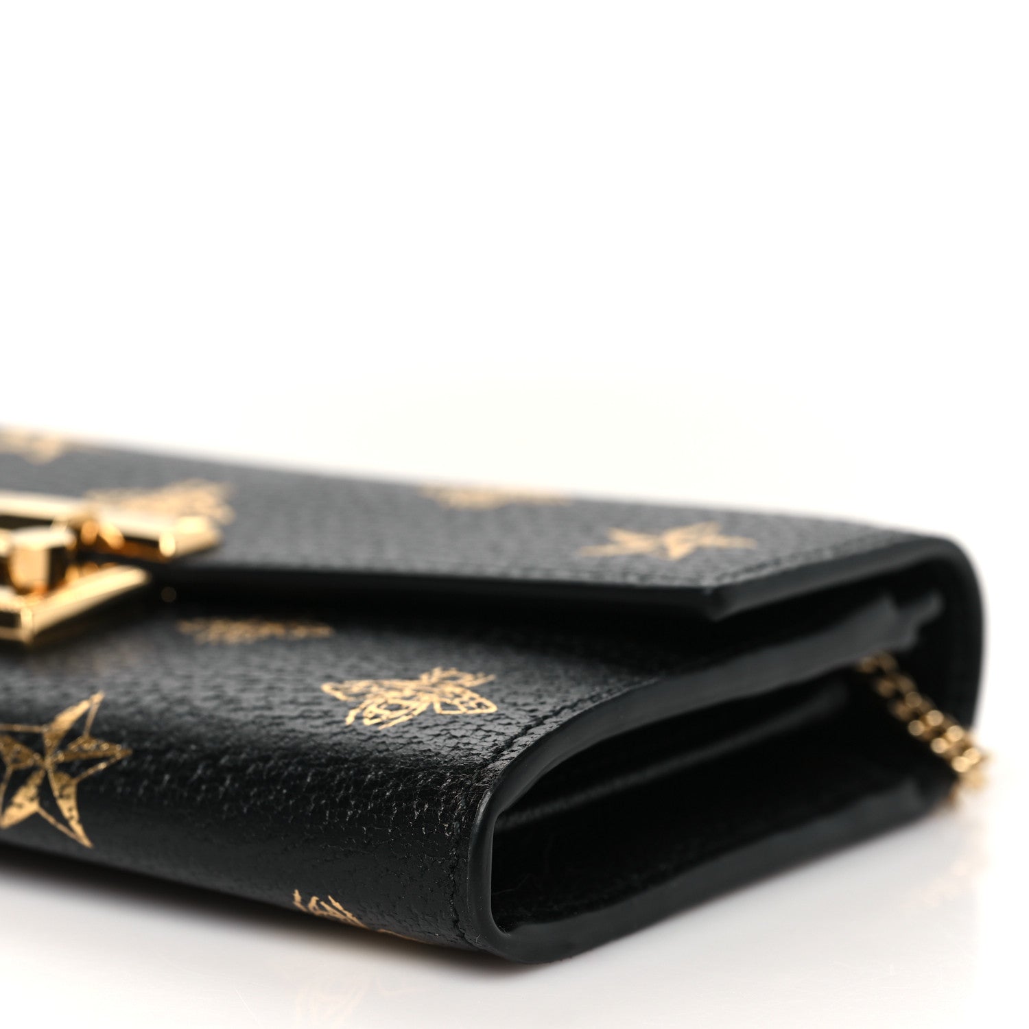 Gucci Grained Calfskin Bee Star Continental Chain Wallet Black 10 of 10