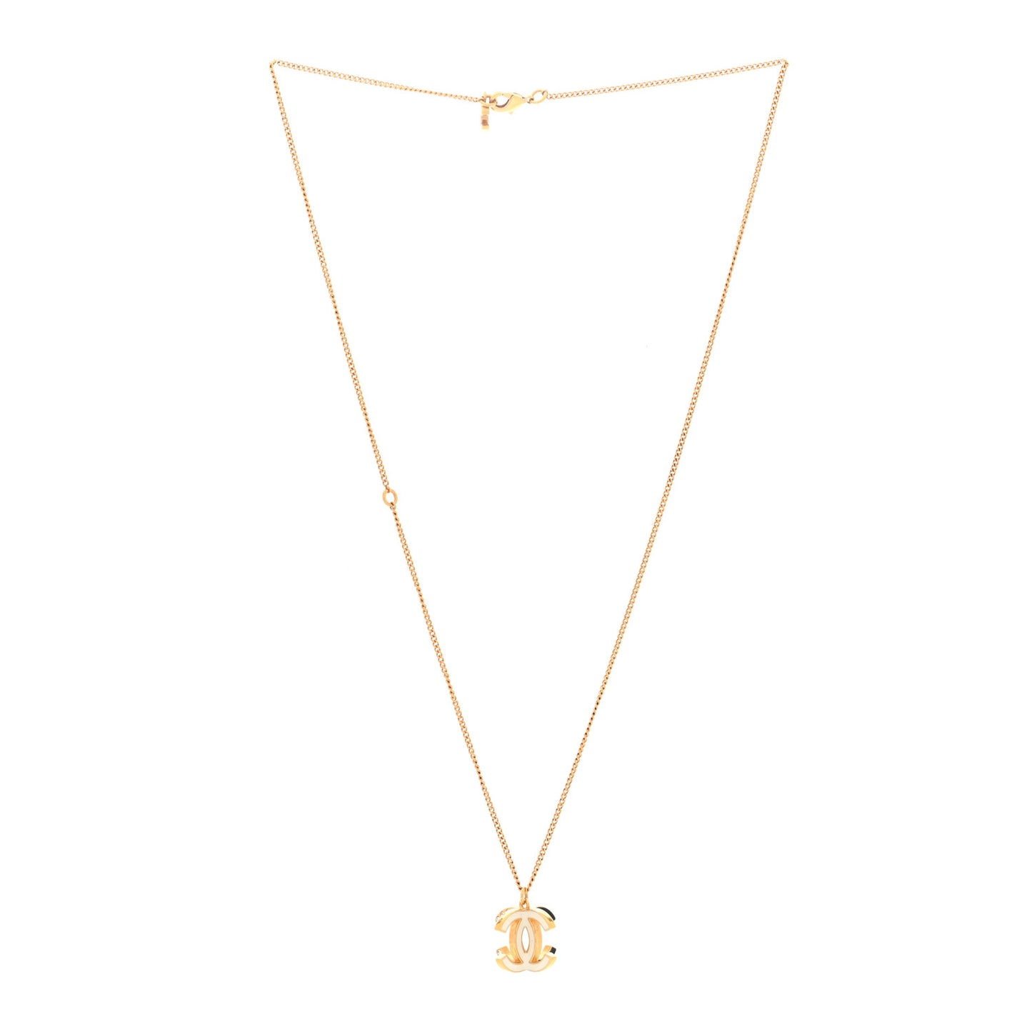 Metal Crystal Enamel CC Pendant Necklace Gold Black White