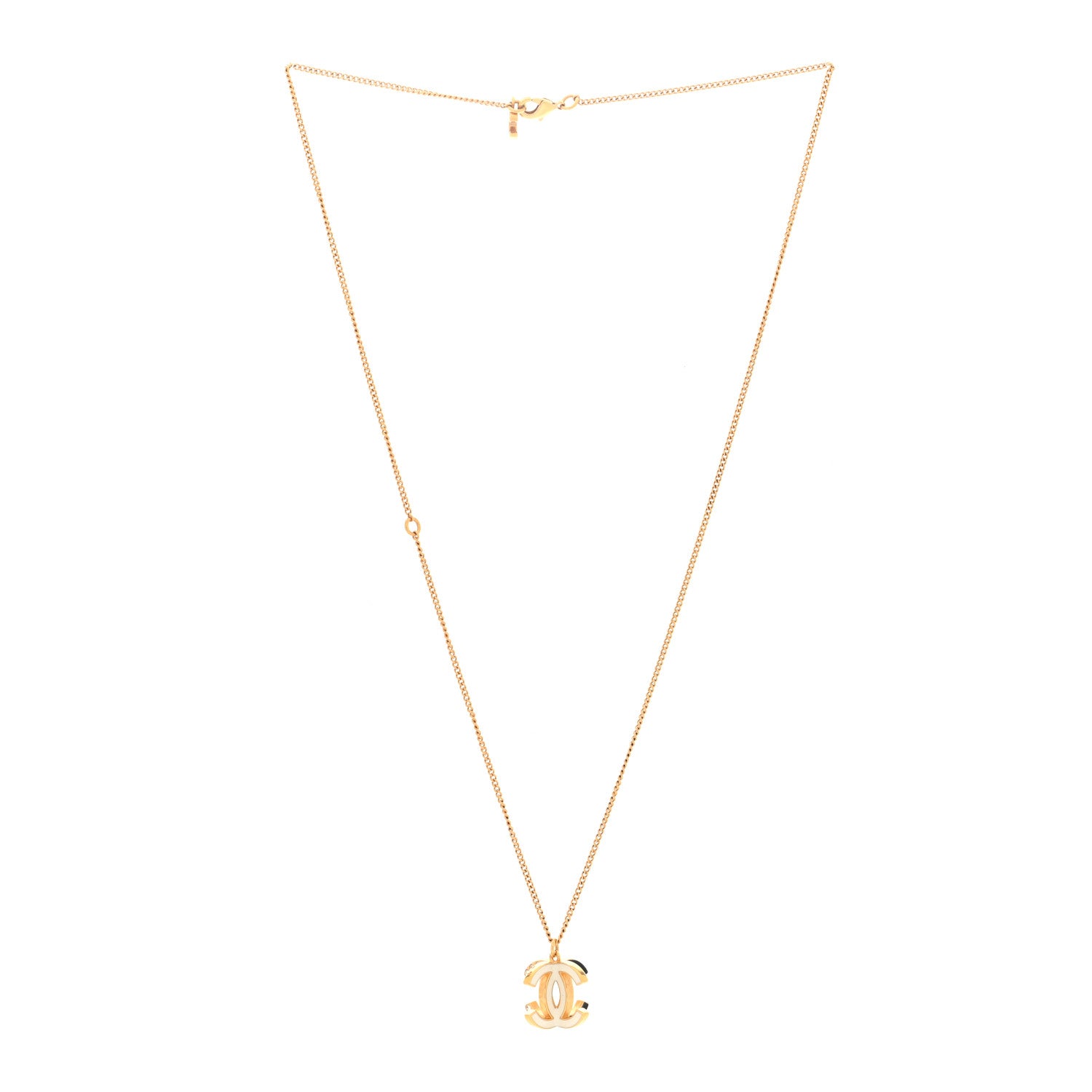 Chanel Metal Crystal Enamel CC Pendant Necklace Gold Black White 4 of 6