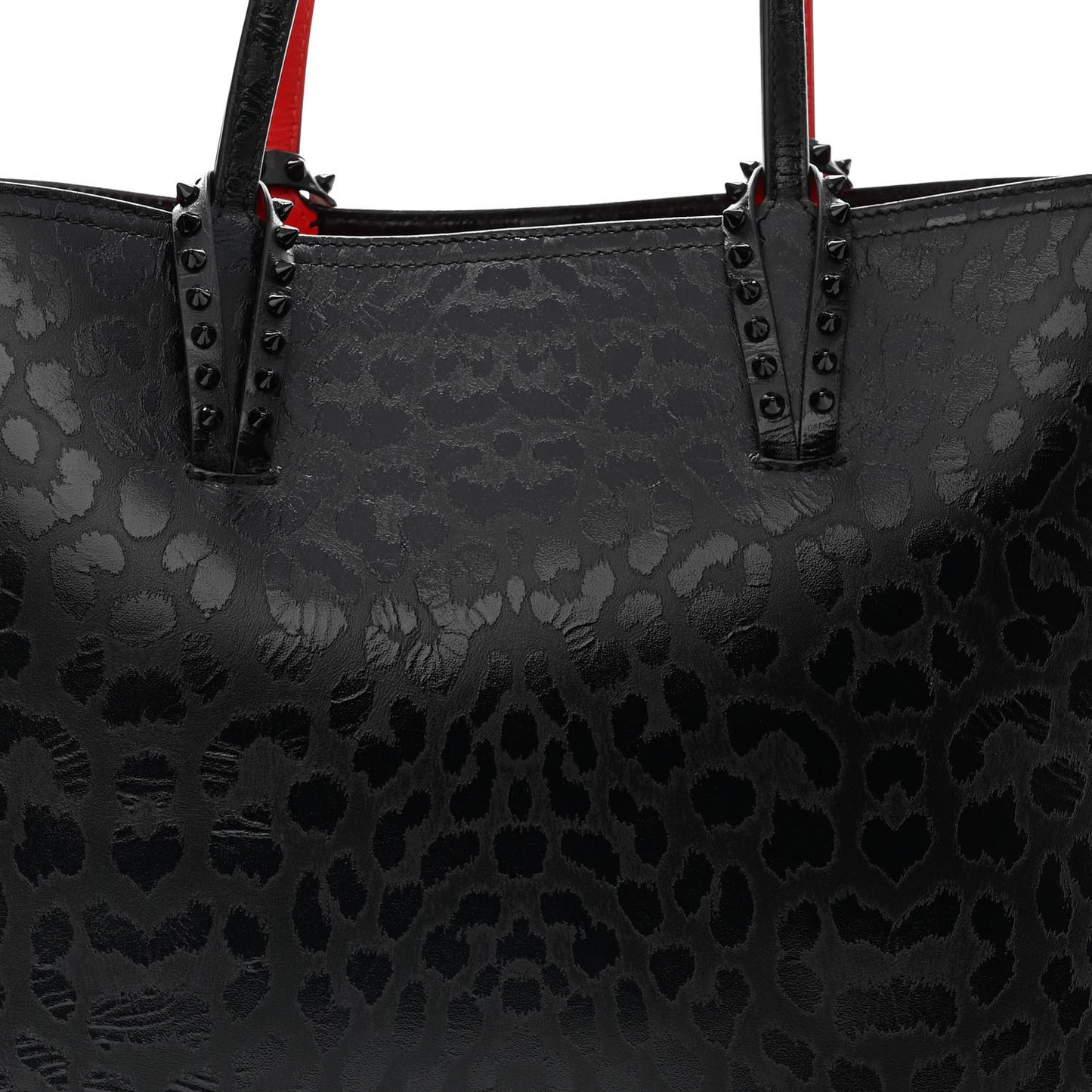 Patent Calfskin Leopard Print Spikes East West Cabata Tote Black