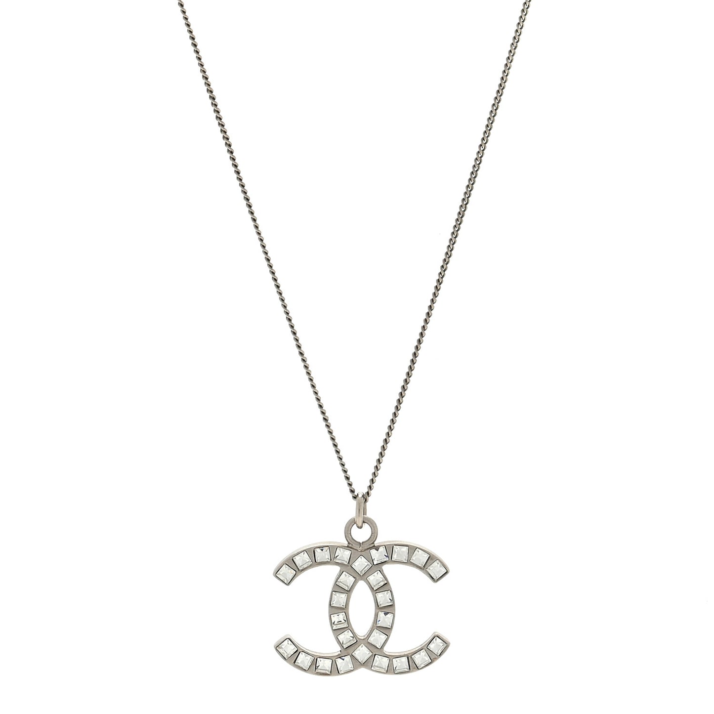 Baguette Crystal CC Necklace Silver