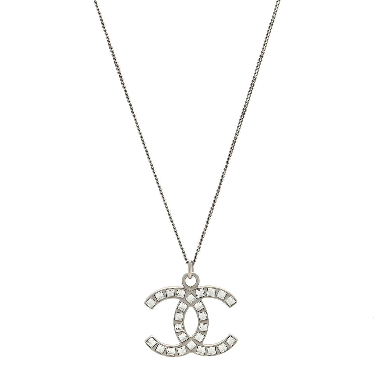 Chanel Baguette Crystal CC Necklace Silver 1 of 3