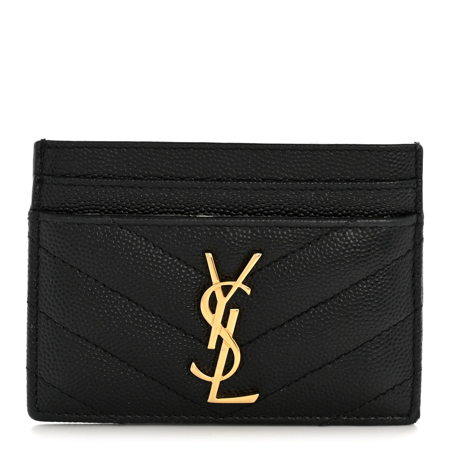 Saint Laurent Grain De Poudre Matelasse Chevron Monogram Credit Card Case Black 1 of 12