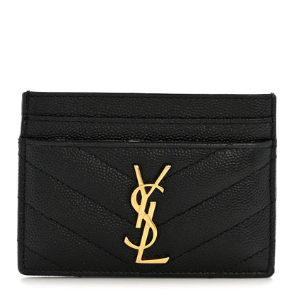 Saint Laurent Grain De Poudre Matelasse Chevron Monogram Credit Card Case Black 1 of 12