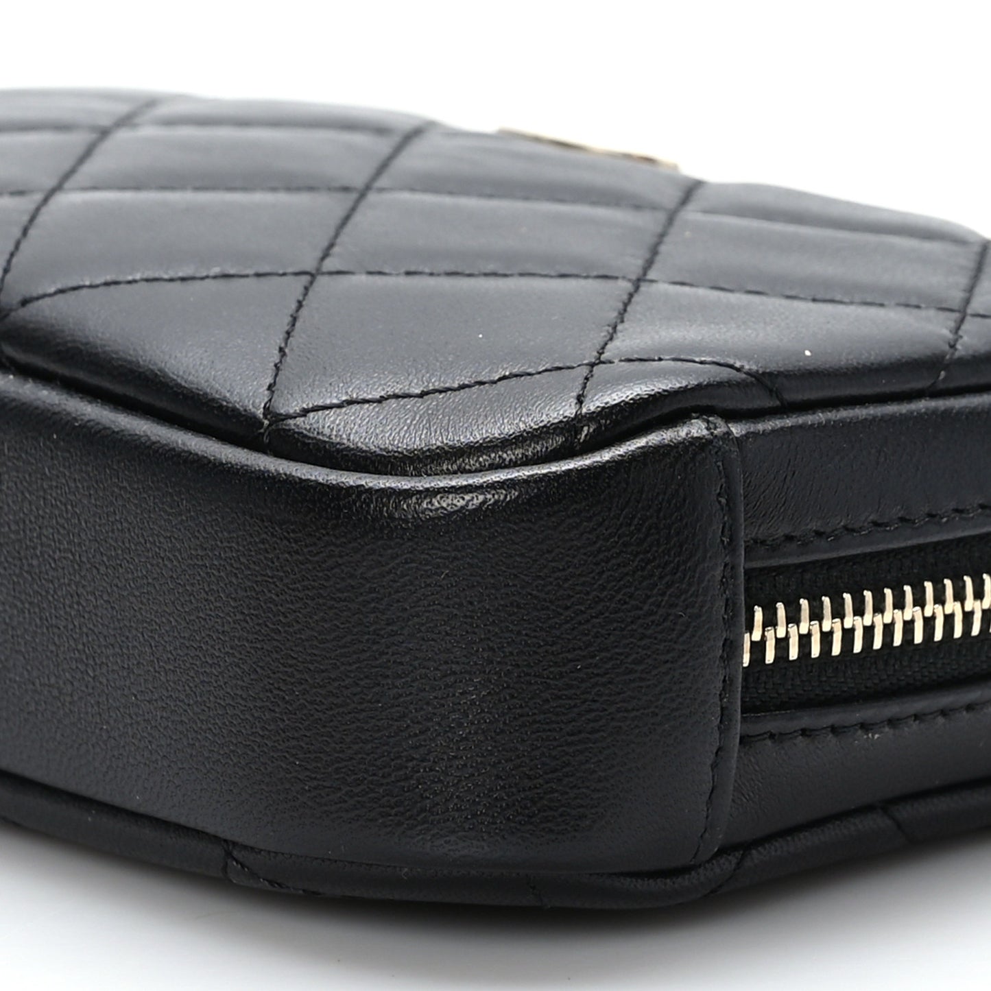 Lambskin Quilted Small Curvy Pouch Cosmetic Case Black