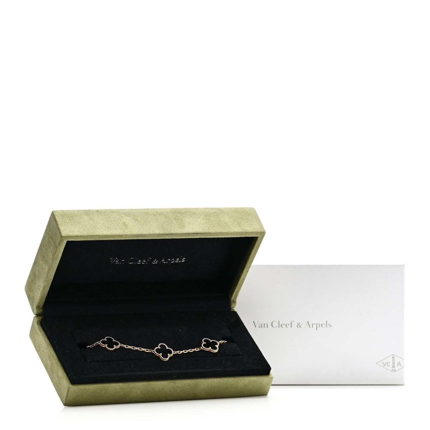 18K Yellow Gold Black Onyx 5 Motifs Vintage Alhambra Bracelet