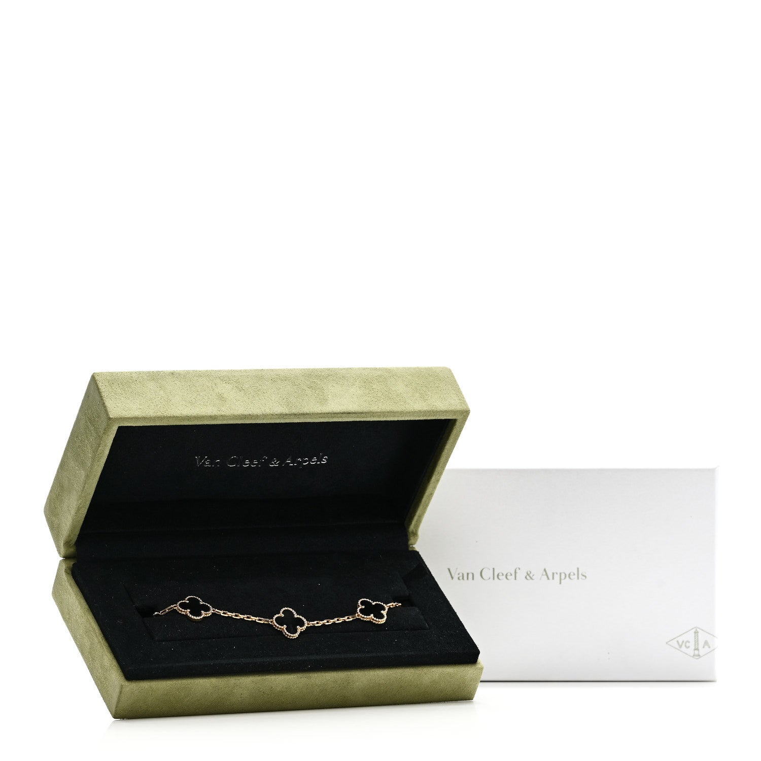 Van Cleef & Arpels 18K Yellow Gold Black Onyx 5 Motifs Vintage Alhambra Bracelet 5 of 5