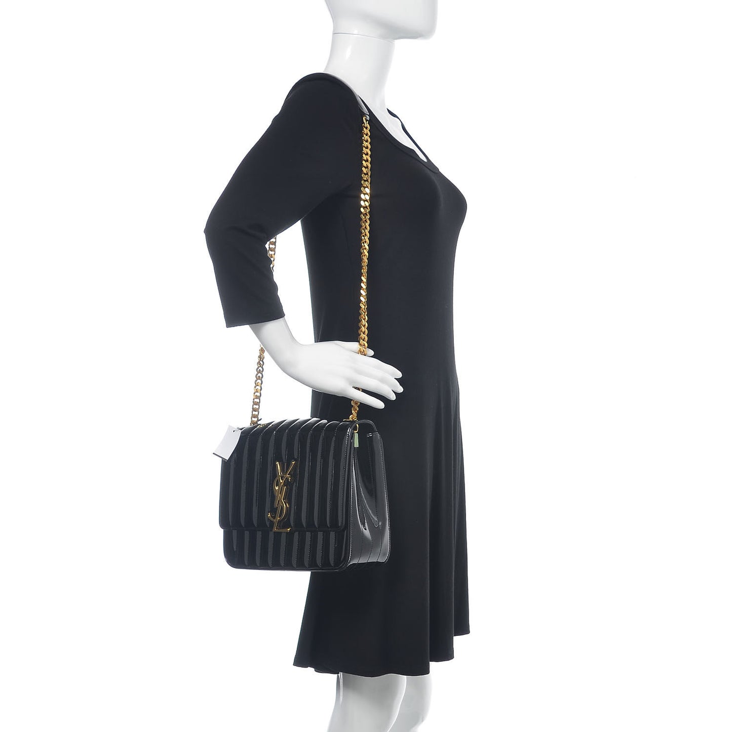 Patent Matelasse Monogram Large Vicky Chain Bag Black