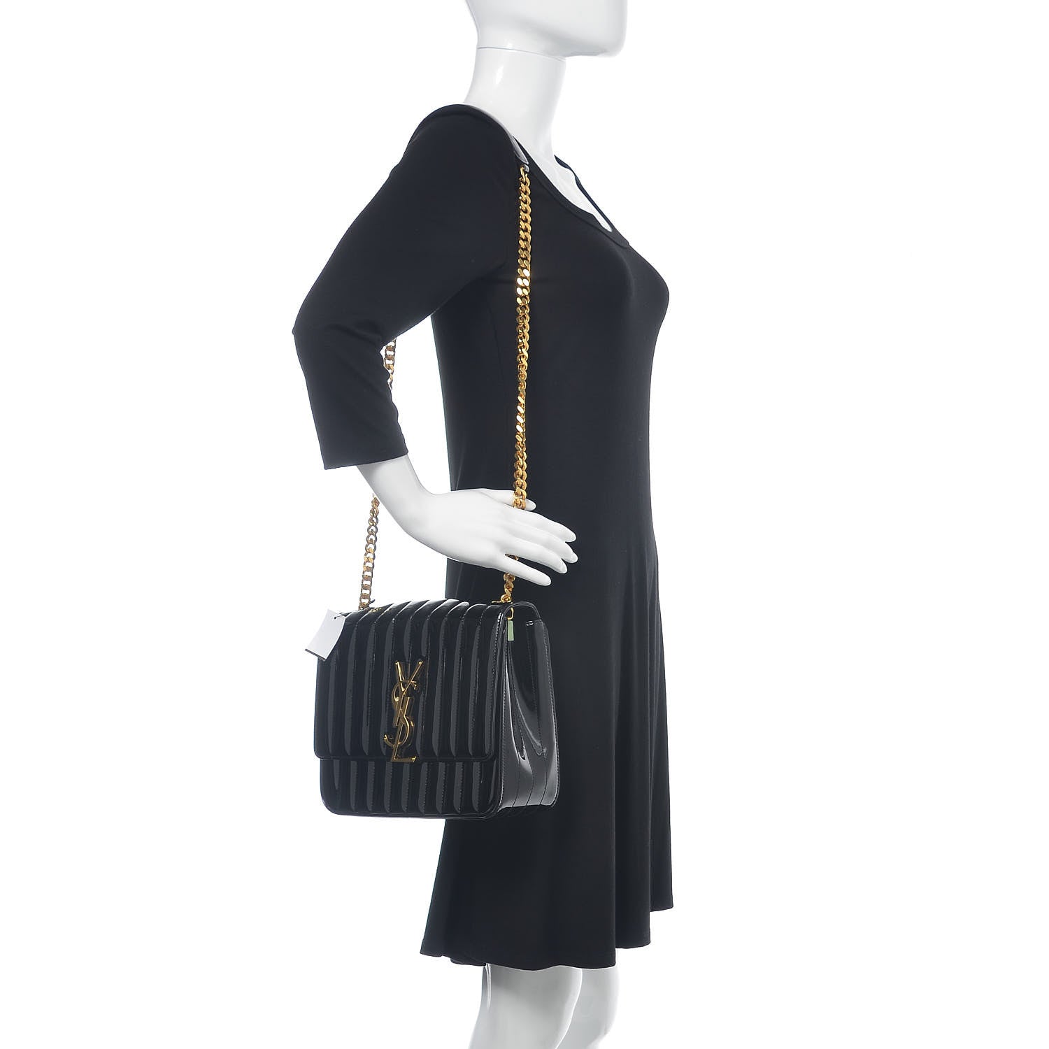 Saint Laurent Patent Matelasse Monogram Large Vicky Chain Bag Black 2 of 10