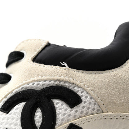 Chanel Mesh Suede Grained Calfskin Womens CC Sneakers 37.5 White Black 10 of 18