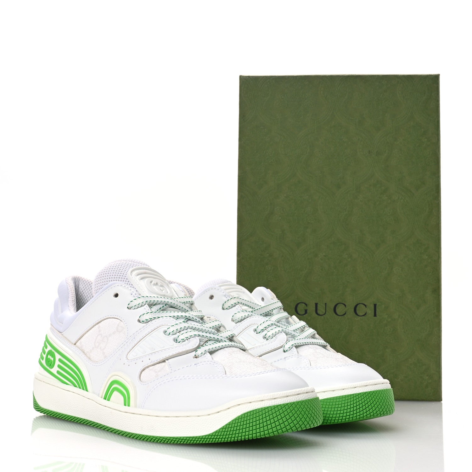Gucci Demetra GG Supreme Monogram Womens Basket Low Top Sneakers 37.5 Great White Green 9 of 9