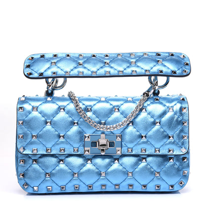 Valentino Garavani Metallic Nappa Small Rockstud Spike Shoulder Bag Cerulean 1 of 15