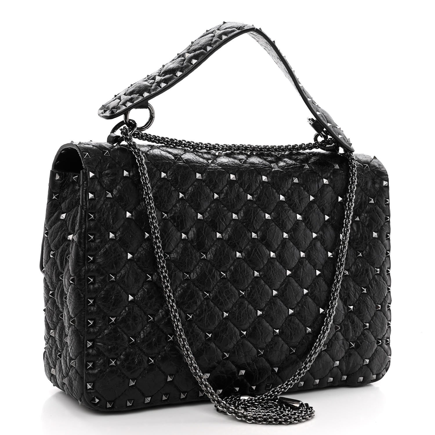 Valentino Garavani Craquele Nappa Large Rockstud Spike Shoulder Bag Black 3 of 10