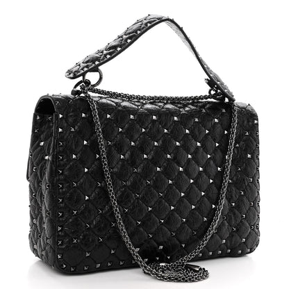 Valentino Garavani Craquele Nappa Large Rockstud Spike Shoulder Bag Black 3 of 10