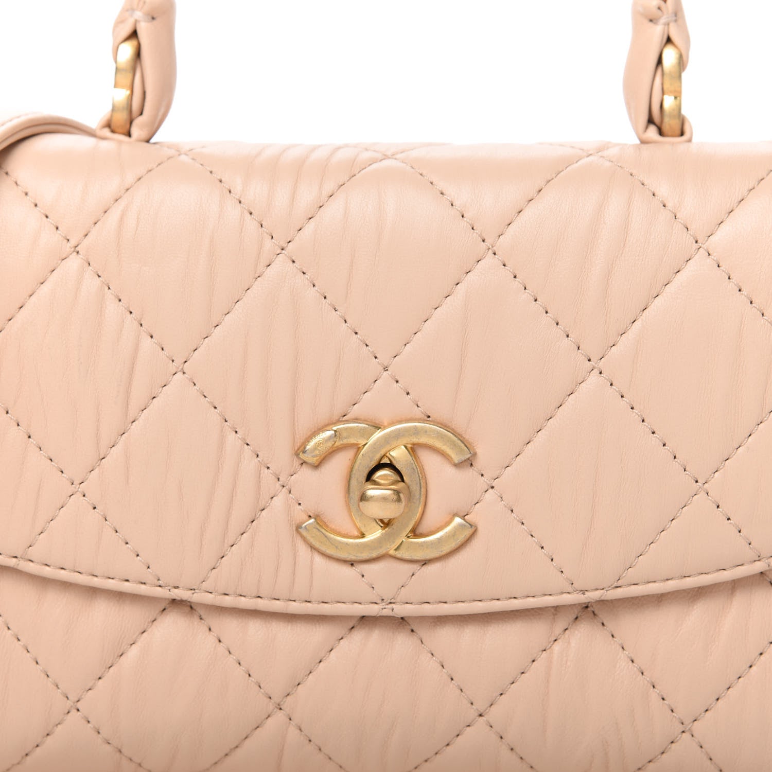 Chanel Crumpled Lambskin Quilted Mini CC Links Top Handle Flap Beige 10 of 10