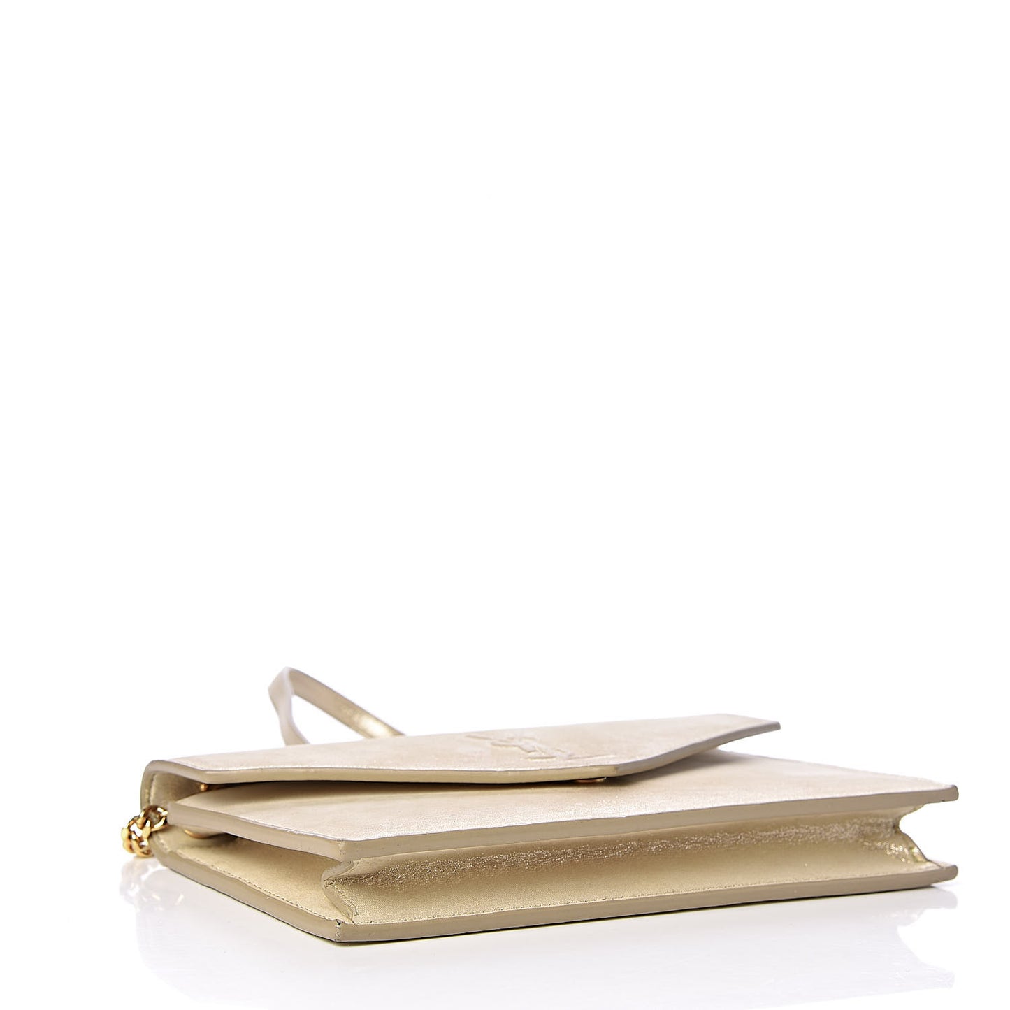 Metallic Fabric Monogram Envelope Chain Wallet Light Gold