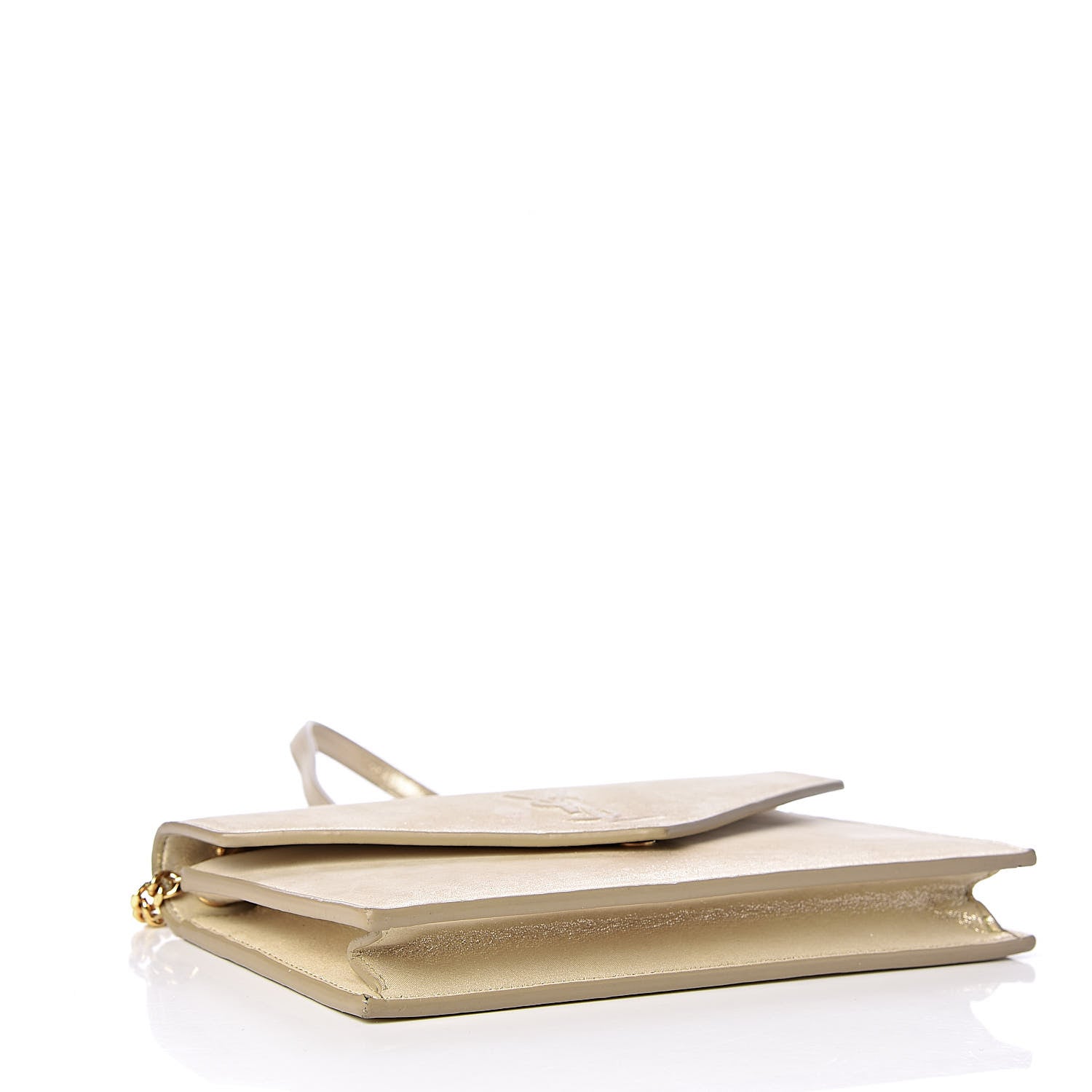 Saint Laurent Metallic Fabric Monogram Envelope Chain Wallet Light Gold 4 of 14