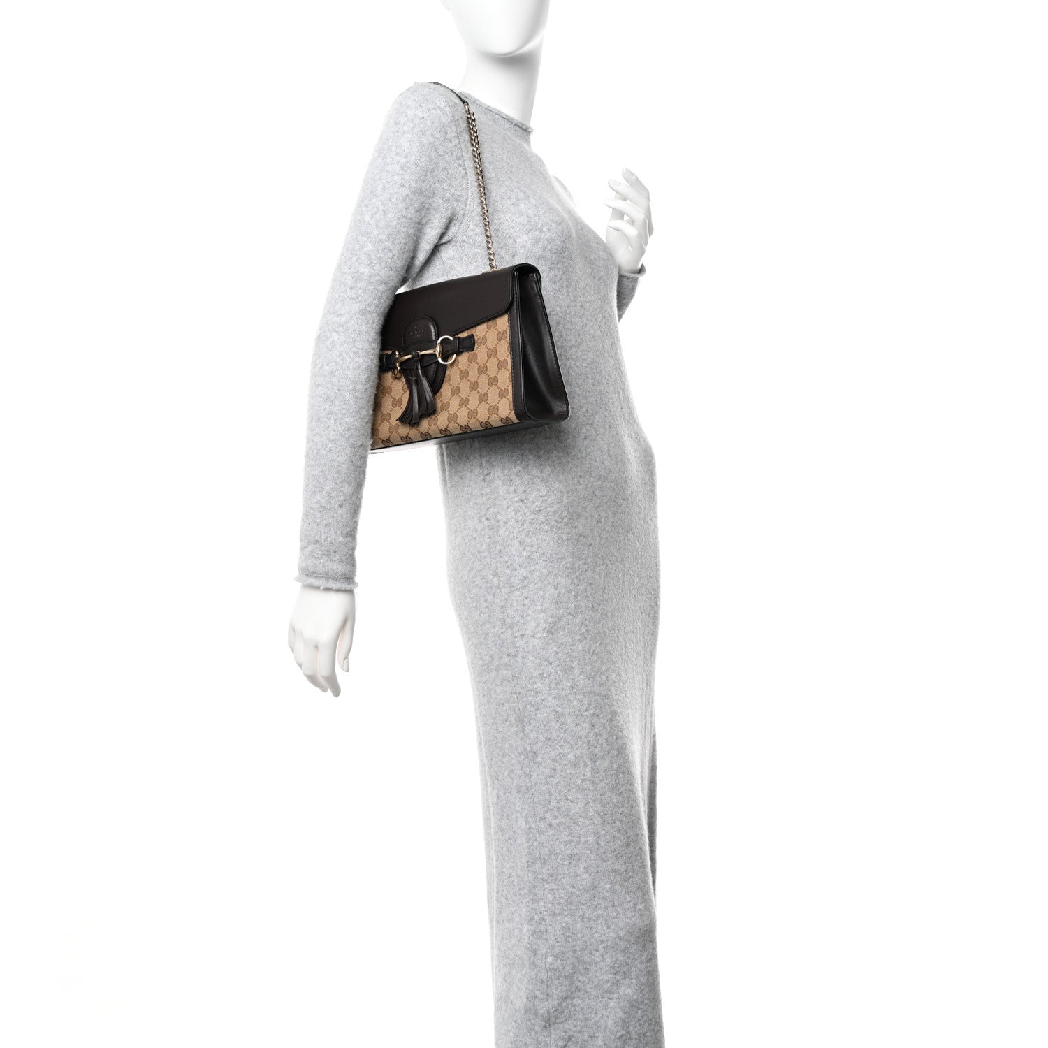 Gucci Monogram Margaux Calfskin Medium Emily Chain Shoulder Bag Beige Ebony Cocoa 2 of 18